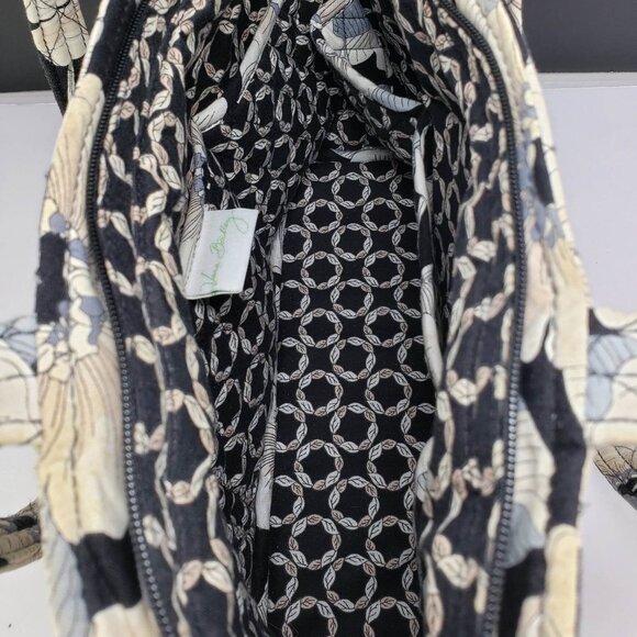 Vera Bradley Retired Shoulder Bag Camellia Cream Tan Blue Black Zipper Tote - Picture 6 of 14